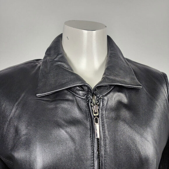 Jaclyn Smith Black Leather Zip Up Jacket Size S - Picture 2 of 11